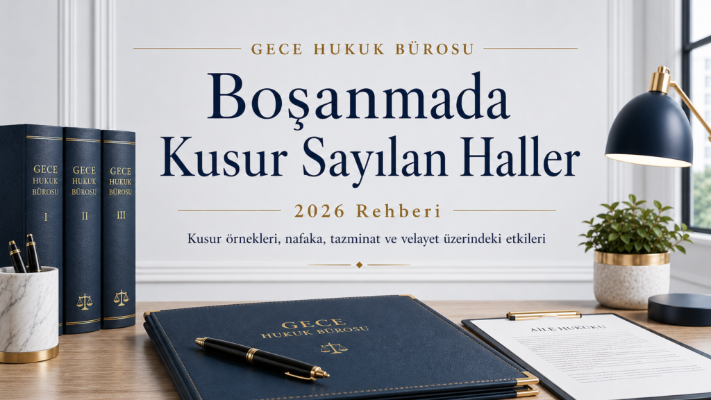 Boşanmada kusur sayılan haller 2026 rehberi için hazırlanan Gece Hukuk Bürosu öne çıkan görseli