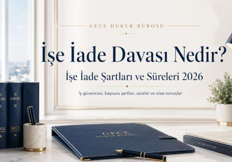 İşe iade davası nedir, işe iade şartları ve dava süreleri 2026 konulu Gece Hukuk Bürosu kapak görseli.